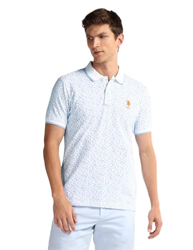 Image of U.S. Polo ASSN. Printed Slim Fit Polo T Shirts for Men - 100% Cotton, Half Sleeves Mens Tshirt