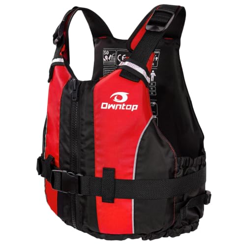 Owntop Swim Jacket Adults, Adjustable Crotch Strap, Unlimited Large Armhole, Swim Vest for Kayak, Boating, Fishing, Paddle Sports (Red, M/L)