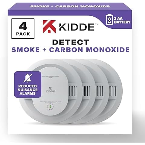 Kidde Smoke & Carbon Monoxide Detector, AA Battery Powered, LED Warning Light Indicators, 4 Pack Cover