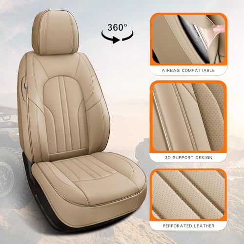 Image of MINGBRON Car Seat Covers,Car Seat Protector Waterproof,Seat Covers Full Set, Car Seat Protectors,Automotive Seat Covers Fit for Most Cars Beige