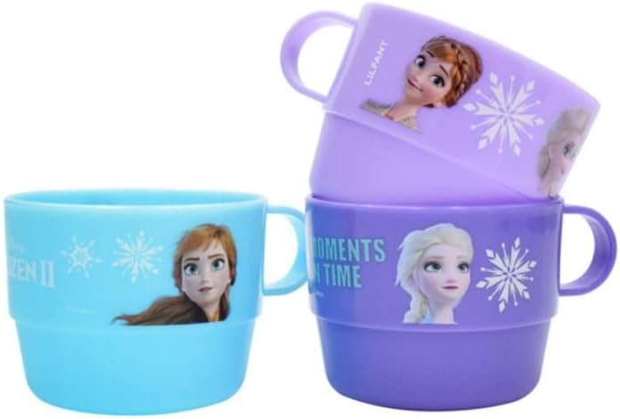 LilfantFrozen Elsa Princess Mug, Plastic Cup with Handle, 250ml, Set of 3