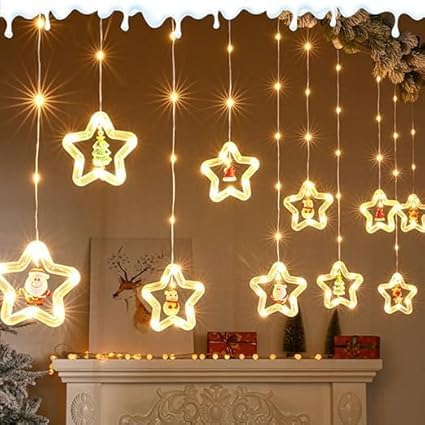 Image of V.E.S.P.A 3.5-Meter Window Christmas Lights - 10 Star Design for Indoor and Outdoor Holiday Decor, Electric Incandescent String Lights (Multi Color)