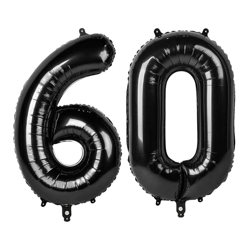 Image of Black Number 60 Balloon 40 Inch, 60th Birthday Party Decorations, Giant 60 Foil Balloon for Party Supplies