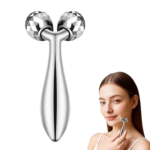 Beugo 3D Gesicht Roller, Gesichtsmassagegerät Gesichtsroller mit Edelstahl, Face Roller für Gesichtsmassage, Hautstraffung, Massagegerät Massageroller für Gesicht, Körper (Silber)
