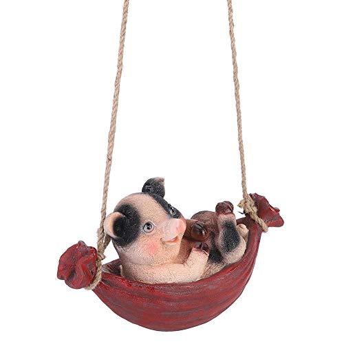 Topincn Garden Statue Figurine Animal Statue Cute Resin Tree Hanging Decor Outdoor Ornament For Park Yard(Pig With Swing) #TOP17
