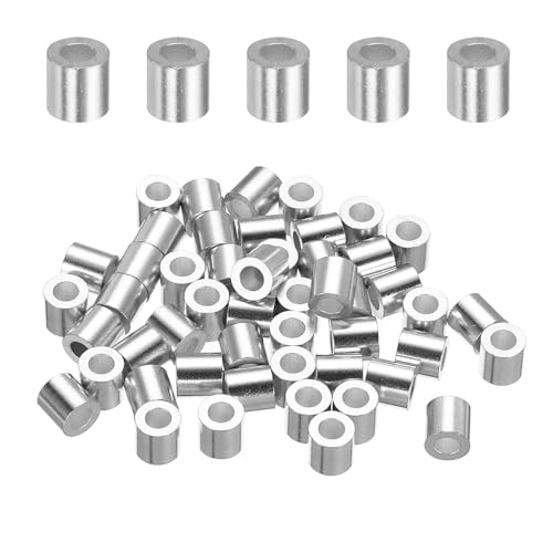 sourcing map Aluminum Wire Rope Stop Sleeve 1/8(3mm) Crimping Loop Sleeve Round Cable Ferrule for Wire Rope Cable Line, Pack of 50