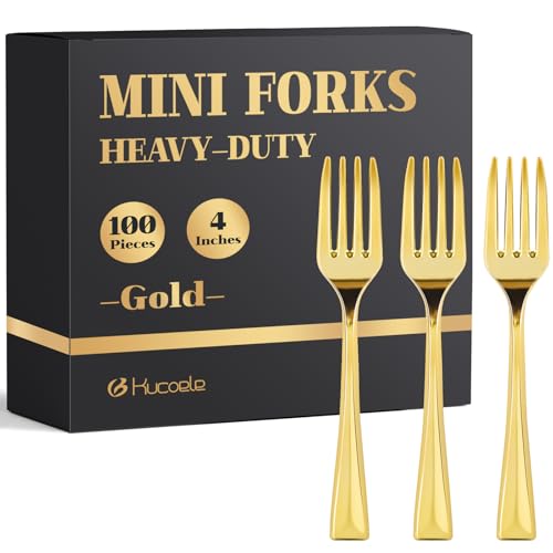 Kucoele 4 Inch Gold Mini Plastic Forks 100 Pack