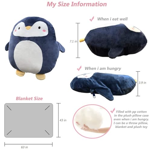 DXDE4U Pinguin Plüsch Kissen 16 Zoll, Decke in niedlichem Plüsch Kissen, Panda gefülltes Tier, Mädchen Jungen Geschenke für Geburtstag, Valentinstag, Weihnachten, Reise, Urlaub