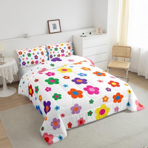 Image of Feelyou Flower Groovy Comforter Set Queen Size Kids Boys Girls Bedding