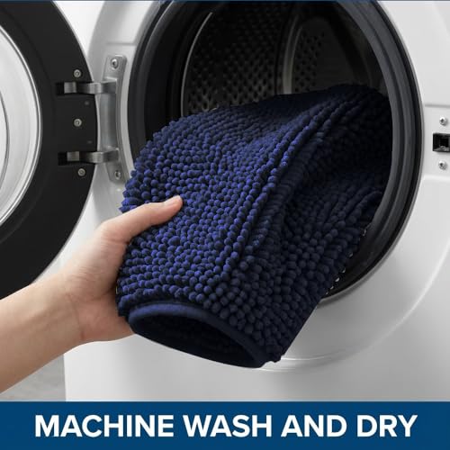 Bathroom Rugs Sets 2 Piece,Super Absorbent Chenille Bath Mats and U-Shaped Toilet Rug,Strong PVC Non Slip Backing,Microfiber Washable Dry Quickly Bath Mats for Bathroom(20"x32"+20"x20"U,Navy Blue) by Catabatic - Used condition - Image 6