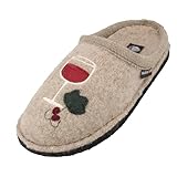 HAFLINGER AR Wine Time motif Wool Slipper Mule Beige (Beige 87) EU 41