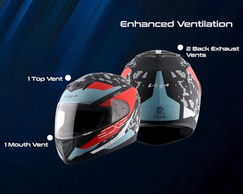 Image of Vega Edge DX US Army Full Face Motorcycle Helmet with Matte Shell, Shock Absorbing Liner, Comfortable Interior, Ventilated Fit, Aerodynamic Build, and Trendy Dull Black Red Finish Dull Black Red-L