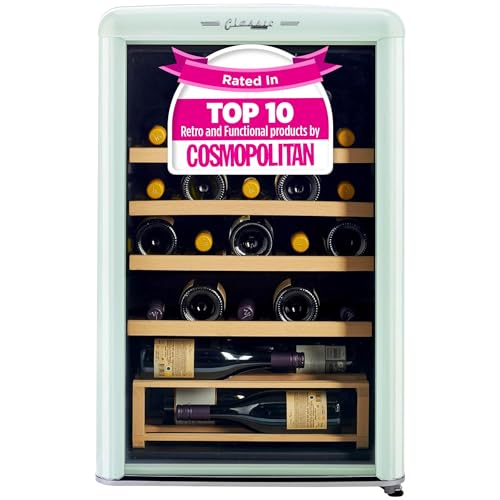 Unique Appliances Classic Retro Electric Wine Cooler, 28-Bottle Wine Fridge with Adjustable Wooden Shelves and Intuitive Digital Control Panel, Single Zone, 21