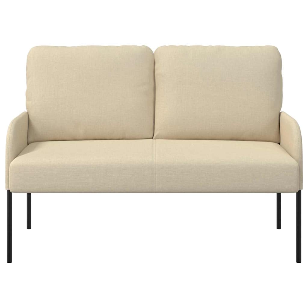 Sofá suave moderno de 110 cm de ancho de asiento color crema con cojín Bullnose, sofá de dos plazas de madera contrachapada y metal para salón, pasillo y dormitorio, diseño moderno