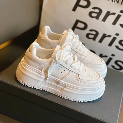 Amtopiyo Women's Thick Sole White Sneakers Casual Lace-Up Sports Shoes4