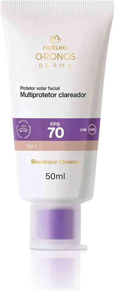 Natura Chronos Derma Protetor Solar Facial FPS 70 Cor 1 50ml - Multiprotetor Clareador de Manchas Solares