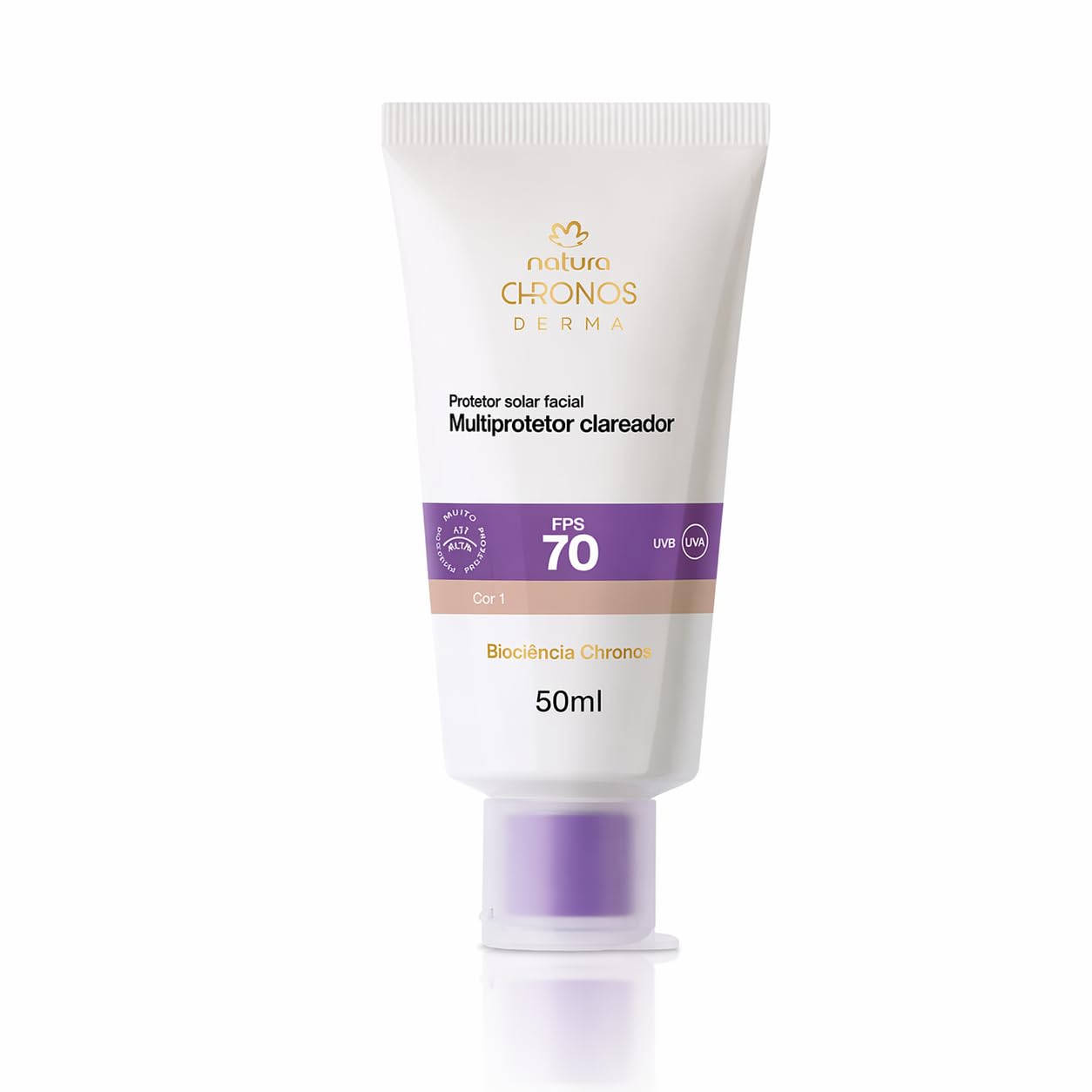 Natura Chronos Derma Protetor Solar Facial FPS 70 Cor 1 50ml - Multiprotetor Clareador de Manchas Solares