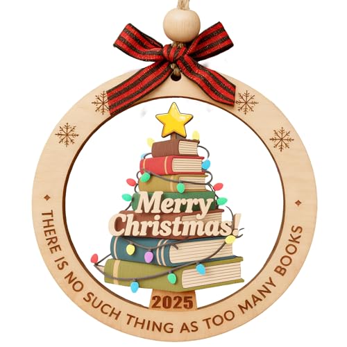 Book Ornament Wooden Christmas Ornaments 2025 for Tree Decorations Christmas Librarian Nerd Reading Gifts for Readers Bookworms Book Lovers Gift for...