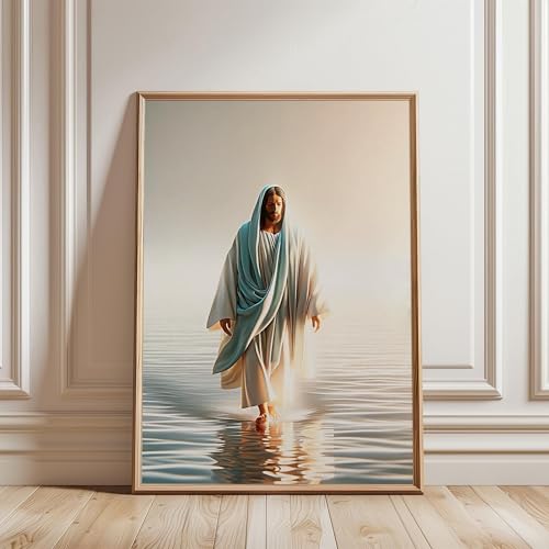 Jésus marche sur l'eau tableau de foi chrétienne pour apporter paix et sérénité dans votre foyer