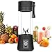 Mini Frullatore, Personal Blender, Portable Juicer Cup Frullatore elettrico USB Frullatore, ricaricabile, sei lame in 3D per un superbo mixaggio, 380mL Black