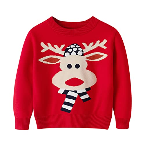 Toddler Boys Girls Xmas Sweater Long Sleeve Reindeer Print Crewneck Cute Pullover Top Winter Warm Sweatshirt