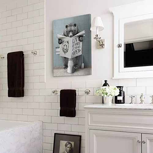 Black Bear Bathroom Decor Wall Art Bear Sitting In Toilet Reading Newspaper Print Picture Toilet Wall Decor Funny Bear Painting Framed Modern Artwork For Bathroom Toilet Decor 12X16 Inch #TOP6