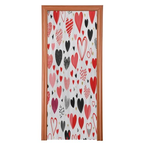 FLildon Red and Black Hearts Valentine's Day Door Cover Decoration, Party Accessory Porch Decor for Festive Ornament Room Door Covers 35 x 79 Inch