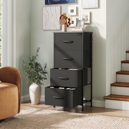 Image of WLIVE Small Dresser Nightstand for Bedroom, 4 Drawers, Charcoal Black