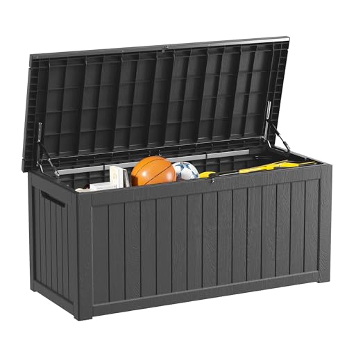 270 Gallon Outdoor Storage Box Waterproof Lockable Resin Deck Box Large, Patio Storage Bin for Pool Accessories Cushion Furniture, Garden Tools, UV-Resistant Outside Delivery Black