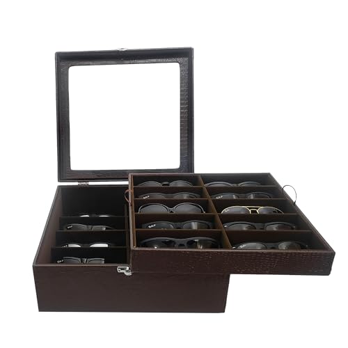 Estojo Porta Óculos 20 Casulos Marrom Com Interno Aveludado Marrom Caixa Organizador Maleta para Óculos