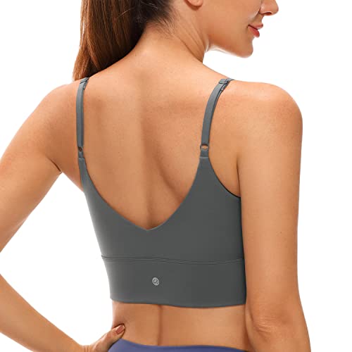 Image of CRZ YOGA V Back Longline Sports Bras | Medium Support, Removable Pads, Yoga, Brushed, Scoop Neck, Spaghetti Straps, for Women