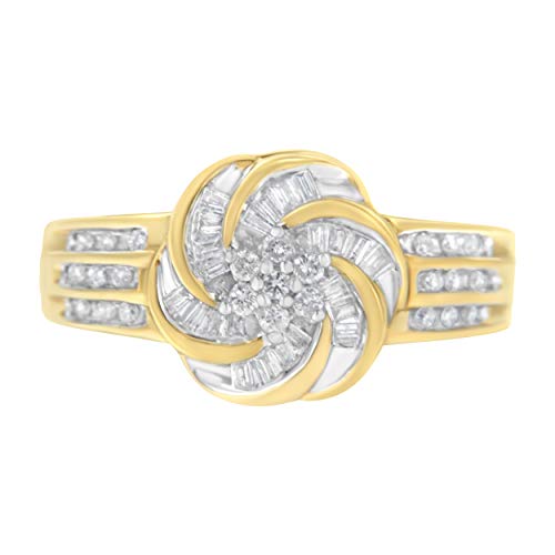 10KT Yellow Gold 1/2 cttw Diamond Flower Ring (H-I, SI1-SI2) - Size 7