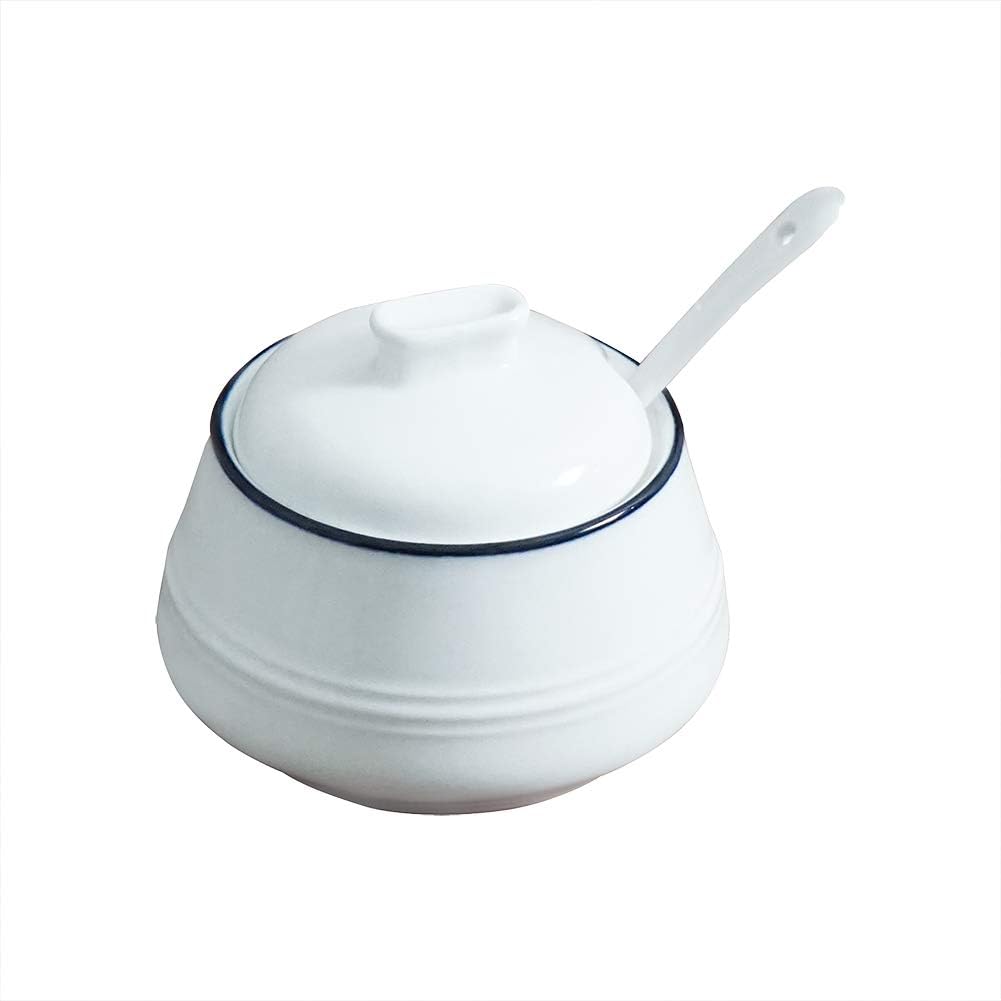 LIONWEI LIONWELI White Sugar Bowl, Ceramic Sugar Bowl with Lid and Spoon for Home and Kitchen 10 oz（300ml)