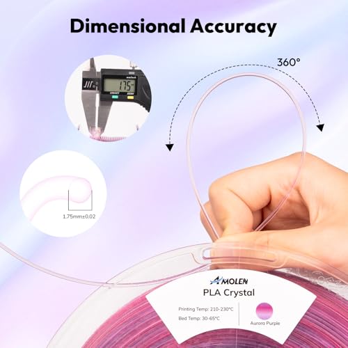 Image of AMOLEN Translucent PLA Filament 1.75mm, Transparent 3D Printer Filament, Crystal PLA Aurora Purple, NO-Tangle & Low Warping, Spool 1KG, Dimensional Accuracy + /- 0.02 mm, Fits Most FDM 3D Printers