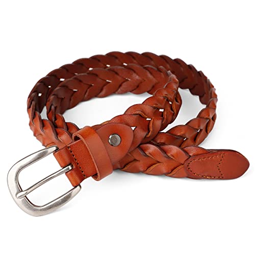 Catelles Womens Leather Belt, Women's Top Grain Leather Dresses And Casual Ladies Braided Fashion Belt (M Pant Size 6-8, Brown) #TOP3