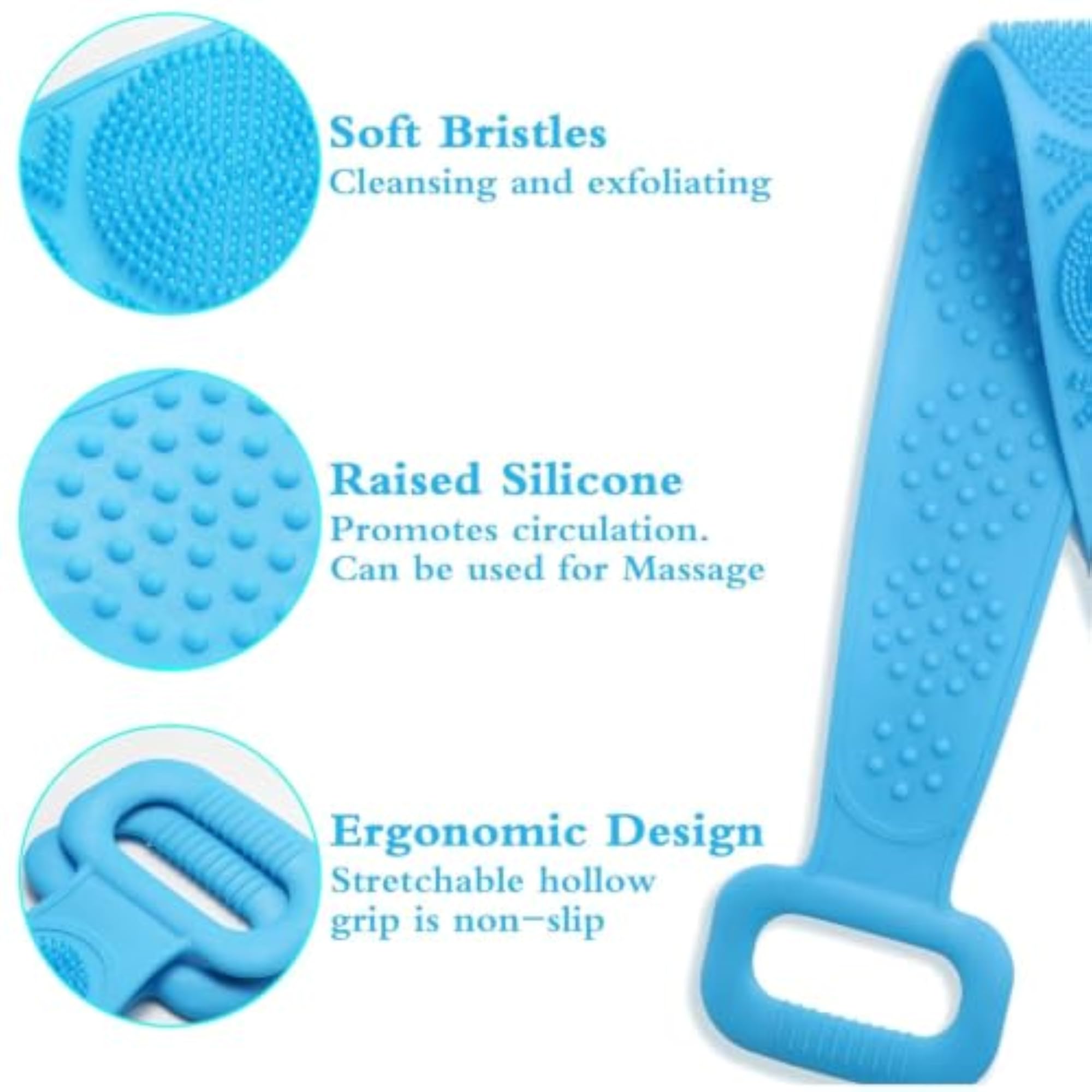Silicone Back Scrubber for Bath, Double-Sided Body Exfoliating Brush