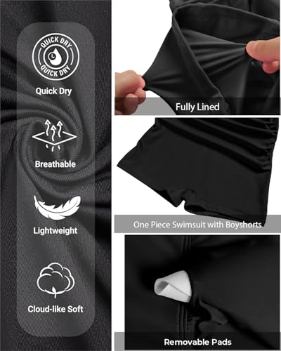 Women One Piece Swimsuits with Shorts - Tummy Control Retro Bathing Suit Halter Boyleg Swimwear4