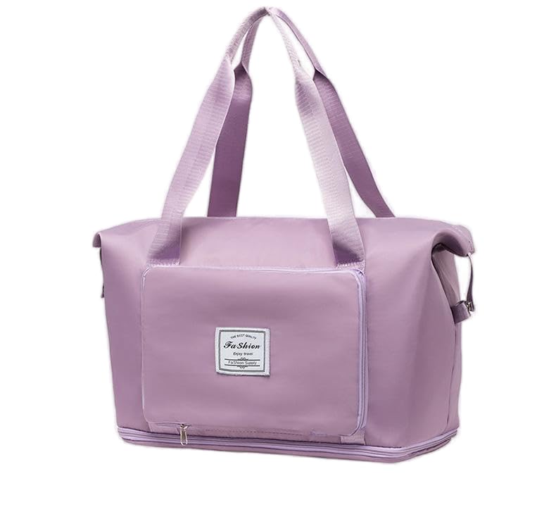 Large Capacity Folding Travel Bag, Lightweight Waterproof Luggage Bag, Expandable Travel Duffel Bag, Dry Wet Separated Gym Tote Bag (Light purple)