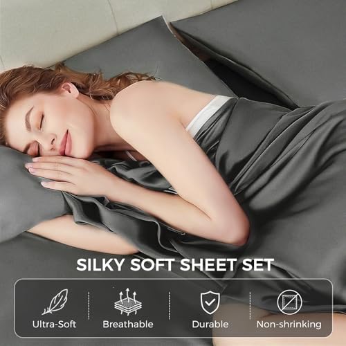 Image of Tokokimo Hotel Collection California King Sheet Set - 4-Piece Ultra-Soft Microfiber, Extra Deep Pocket, Fitted Sheet with Double Side Pockets, Cooling & Breathable, Wrinkle & Fade Resistant, Grey