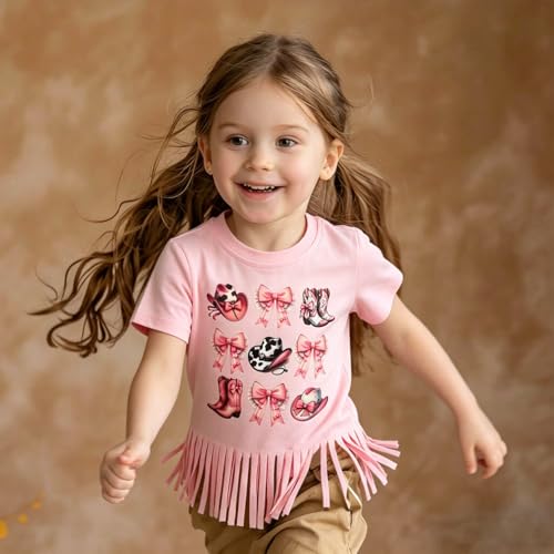 Image of Girls Western Shirt Cowgirls Embroidered Country Concert T Shirt Graphic Horseback Rider Tassel Fringe Tee Tops