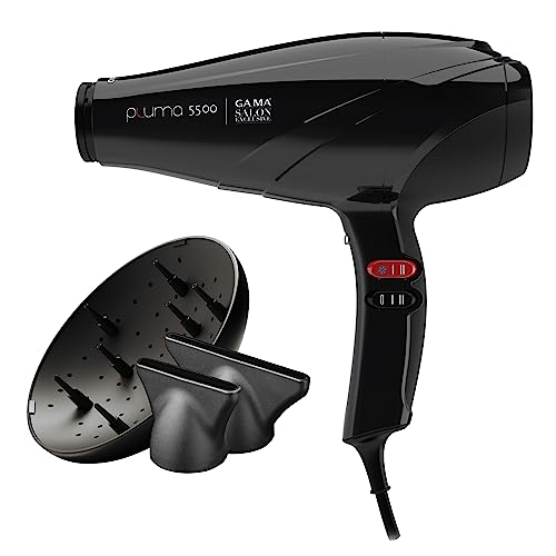 GA.MA Italy Professional, Asciugacapelli Pluma 5500 Oxy-Active, Phon Professionale con Motore AC Italiano da 2400 W, Tecnologie System C e Oxy-Active per Capelli Brillanti e Senza Crespo, Nero