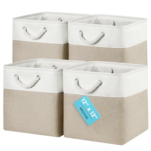 OrganiHaus Aufbewahrungsbox 30x30x30 cm 4er-Set, Stoffwürfel Regalkörbe, Aufbewahrungsbox Stoff, Ablagekörbe für das Kinderzimmer, Faltbox 30x30, Körbe für Kallax, Kisten für Kallax Regal Beige/Weiß