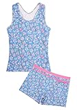 Uhnice Mädchen-Badeanzug, zweiteilig, Tankini, Badebekleidung mit Boyshorts, Blau floral, 10-11 Jahre