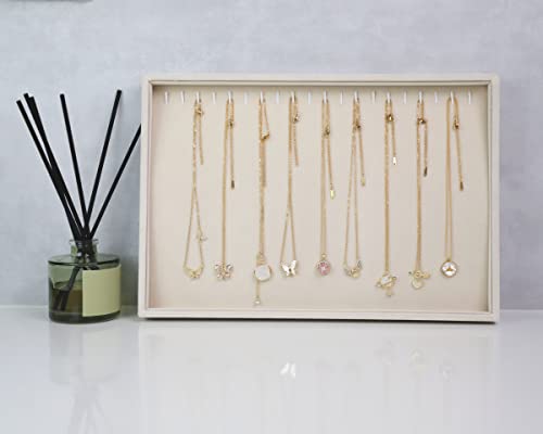 Stratalife Necklace Organizer Stackable Drawer Jewelry Organizer With 20 Hooks Velvet Jewelry Tray For Necklaces Or Bracelet Gift For Women (Beige Necklace Tray) #TOP2