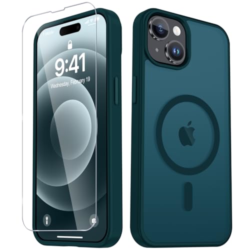 Image of YENAPOON for iPhone 15 Plus Case, iPhone 14 Plus Case, Matte Magnetic Phone Cover with 1 Screen Protector [Support for MagSafe] [Shockproof Military Grade Protection] Translucent Frosted Back, Blue