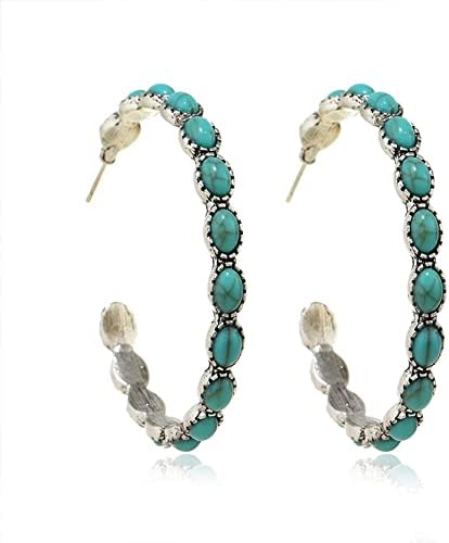 BG&WLing Turquoise Hoop Earrings for women Artificial Turquoise Hoops Bohemia Vintage Western Dangle Drop Jewelry Pretty Earring for Girls(C Hoop)
