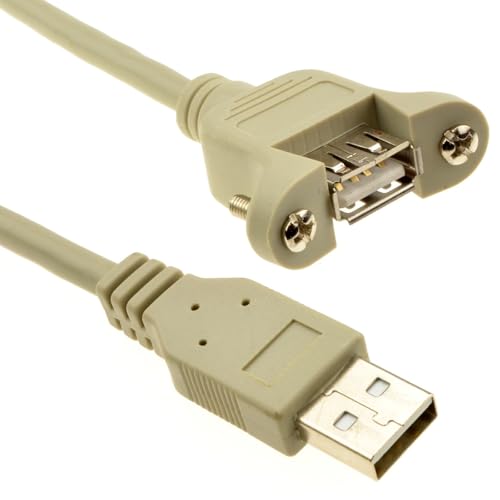 kenable USB 2.0 Panel Mount Extension Cable Female A Socket to Male A Plug 28AWG 0.3m Beige