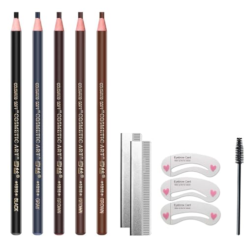 OHREN 5 PCS Lápiz de Cejas, Diseño Desmontable Impermeable, Maquillaje de Cejas y Suministros de Microblading, Maquillaje Natural de Cejas, Larga Duración, Fácil de Usar, Preciso, Regalo Ideal