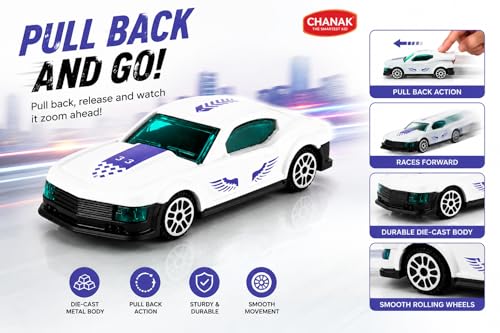 Image of Chanak Die-cast Car - Metal Pull Back Toy Car with Smooth Wheels - Racing Toy with Zinc Alloy Body - Pull Back Sports Cars with Smooth Edges - Vehicle Toy Car - Gift for Kids 3+ Year (White)