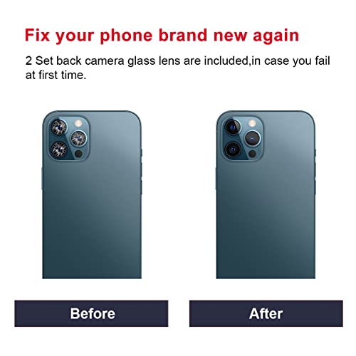Perzework 2 Set Original Back Rear Camera Lens Glass Replacement For Iphone 12 Pro Max 6.7-Inches With Pre-Installed Adhesive And Reparing Toolkit #TOP4